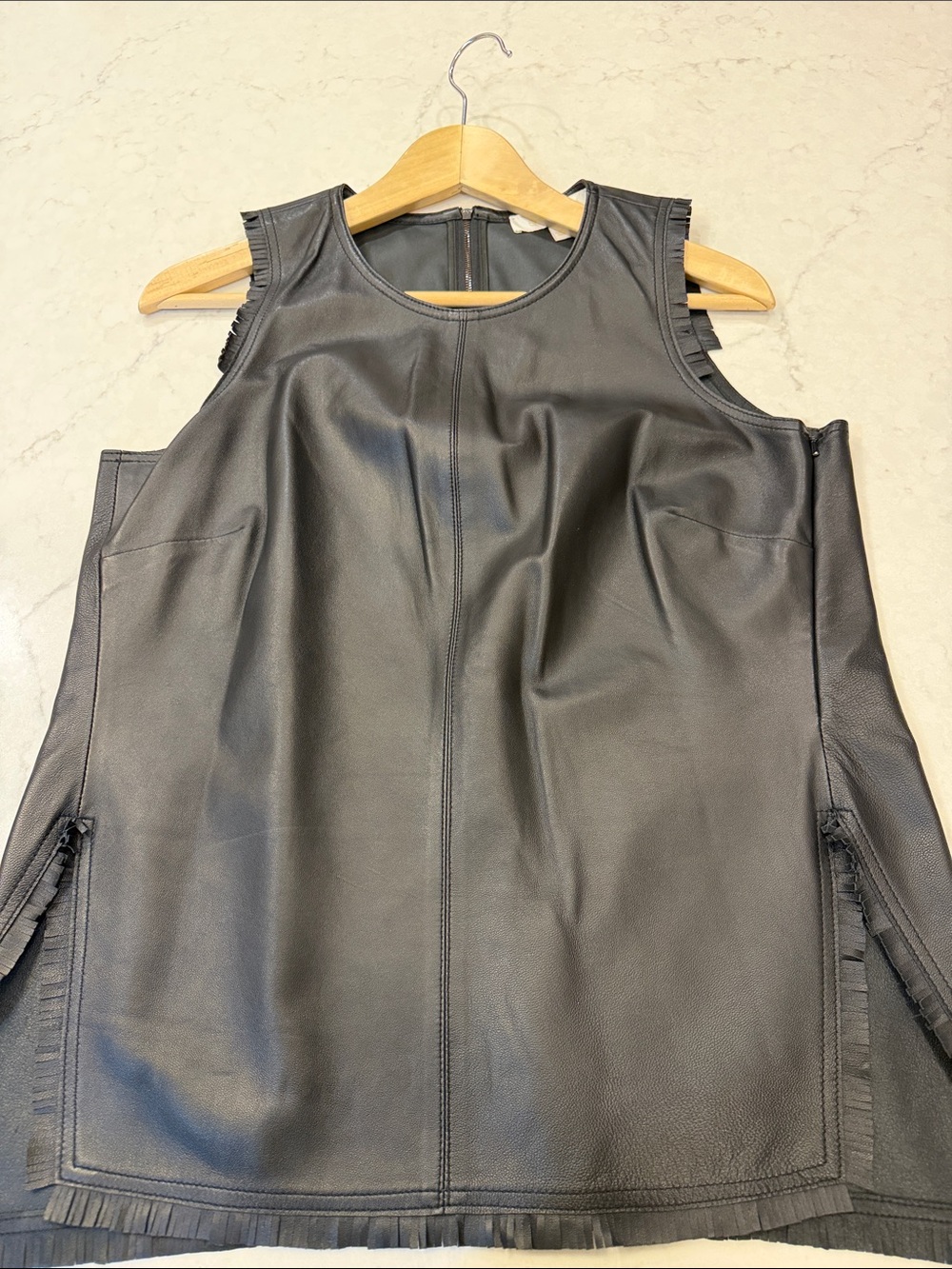 ETCETERA Leather Top Black Fringe Shell Tank Size 8 - Picture 2 of 10